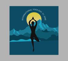 International Yoga Tag Poster mit Silhouette von ein Frau im Yoga Pose vektor