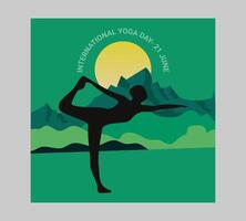 International Yoga Tag Poster mit Silhouette von ein Frau im Yoga Pose vektor