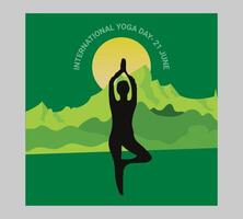 International Yoga Tag Poster mit Silhouette von ein Frau im Yoga Pose vektor