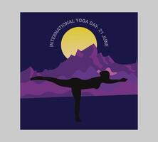 International Yoga Tag Poster mit Silhouette von ein Frau im Yoga Pose vektor