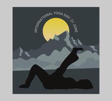internationell yoga dag affisch med silhuett av en kvinna i yoga utgör vektor
