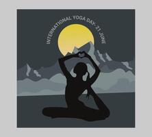 International Yoga Tag Poster mit Silhouette von ein Frau im Yoga Pose vektor
