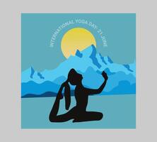 International Yoga Tag Poster mit Silhouette von ein Frau im Yoga Pose vektor