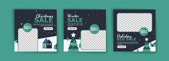 Social-Media-Post-Vorlage für den Weihnachtsverkauf. Winter-Werbeetiketten-Werbungssaison-Verkaufs-Sonderangebot und perfekte Angebotsvektorkartensammlung. vektor