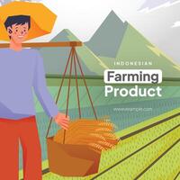 eben Farmer Illustration mit indonesisch Landschaft eben Stil vektor