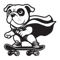 Skateboarding amerikanisch Bulldogge mit Kap Illustration im schwarz und Weiß vektor