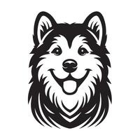 glücklich Alaska malamute Hund Gesicht Illustration im schwarz und Weiß vektor