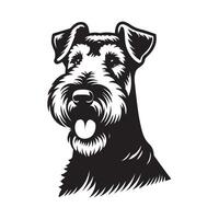 dynamisk airedale terrier hund ansikte illustration i svart och vit vektor