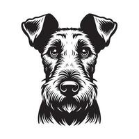 rädd airedale terrier hund ansikte illustration i svart och vit vektor