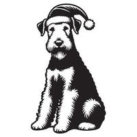 självsäker jul airedale terrier illustration i svart och vit vektor