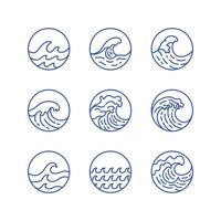 Surfen Wellen im das Ozean Logo Monoline Abbildungen vektor
