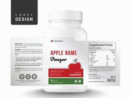 Essen Ergänzung multi Vitamin Etikette Apfel Aufkleber Design Essig Diät Kapsel modern Flasche Krug Box Verpackung. vektor