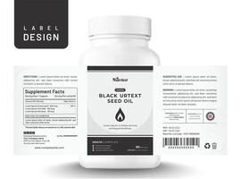 Essen Ergänzung multi Vitamin Etikette Öl Aufkleber kreativ Design Diät modern Flasche Krug Box Verpackung. vektor