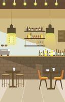 Innen- Innere Landschaft im Cafe Kaffee Geschäft mit Backstein Bar und Stuhl Tabelle zum Kunde vektor