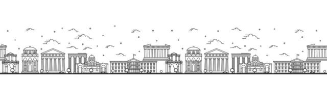 sömlös mönster med översikt aten grekland stad horisont. historisk byggnader isolerat på vit. aten stadsbild med landmärken. vektor