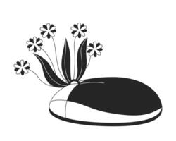 Computer Maus mit wachsend Blumen schwarz und Weiß 2d Illustration Konzept. Jahrgang Gerät mit frisch Pflanzen Karikatur Artikel isoliert auf Weiß. lofi Atmosphäre Metapher einfarbig Kunst vektor