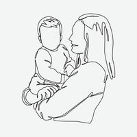 kontinuierlich Single Linie Zeichnung von ein Mutter halten ihr Baby. editierbar Schlaganfall. Grafik Illustration auf Weiß Hintergrund. vektor