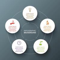 cirkel diagram infographic med 5 alternativ, delar, steg eller processer. mall för cykling diagram, Graf, presentation. vektor