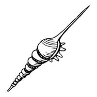 dünn Spiral- Muschel von Meer Schnecke schwarz und Weiß Illustration zum Färbung Seiten. Hand gezeichnet Linie skizzieren von Ozean Tier zum nautisch Designs und Sommer- Marine druckt vektor