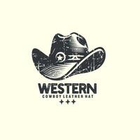 Land Västra cowboy läder hatt, texas sheriff hatt årgång grunge logotyp grafisk vektor