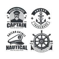 einstellen nautisch Marine Kapitän Abzeichen Jahrgang einfarbig Logo Illustration vektor