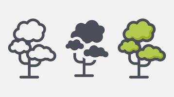 platt skog träd ikoner, trädgård eller parkera landskap element. vektor