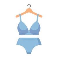 Badebekleidung zum Sommer. Bikini Badeanzug auf ein Aufhänger. Sommer- Mode Kleidung vektor