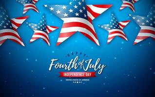 4 .. von Juli Unabhängigkeit Tag von das USA Illustration mit amerikanisch Flagge im Star gestalten und Typografie Beschriftung auf Blau Hintergrund. vierte von Juli National Feier Design zum Banner vektor