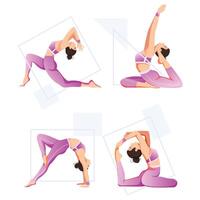 ein Bild von ein Frau tun Yoga. Yoga posiert jung Mädchen mit Weiß Hintergrund vektor
