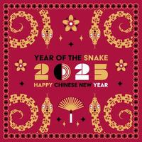 glücklich Chinesisch Neu Jahr 2025 Schlange Tierkreis Zeichen, modern eben Kunst Design einstellen im Rot, Gold und Weiß Farben vektor