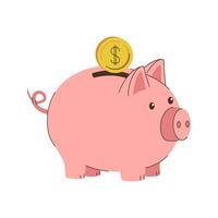 ein Schweinchen Bank mit ein Münze auf oben von es vektor