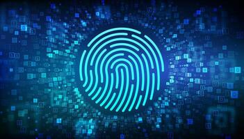 Fingerabdruck. Biometrie Identifizierung und Genehmigung. Passwort Steuerung durch Fingerabdrücke. Cyber Sicherheit Konzept. binär Daten Fluss. virtuell Tunnel Kette gemacht mit Digital Code. Illustration. vektor