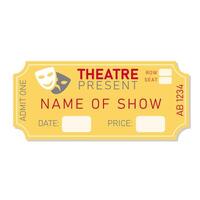 Theater Fahrkarte. Gelb Fahrkarte Vorlage isoliert auf Weiß Hintergrund vektor