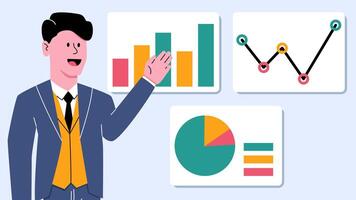affärsman närvarande presentation grafisk Diagram statistisk analytisk - Framgång ledare man springa företag vektor
