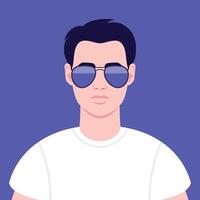 Porträt von ein schön jung Mann im Sonnenbrille und t Shirt. Benutzerbild zum Sozial Medien. Illustration vektor