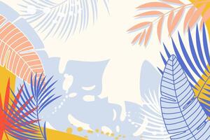 Sommer- Hintergrund mit tropisch Blätter und Pflanzen. modern minimalistisch Stil. Design Vorlage zum Verkauf, horizontal Poster, Header, Abdeckung, Sozial Medien, Mode Anzeigen vektor
