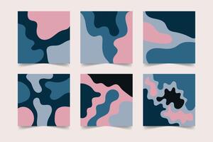 uppsättning av hand dragen abstrakt bakgrunder. fyrkant baner mallar för social media inlägg. minimal bakgrunder samling på rosa och blå färger vektor