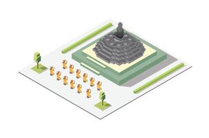 isometrisch Illustration von Borobudur Tempel mit Buddha beten, während das vesak Tag Feier, isoliert Weiß Hintergrund vektor