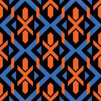 wiederholen Muster von Blau und Orange geometrisch Formen und Linien auf schwarz Hintergrund vektor