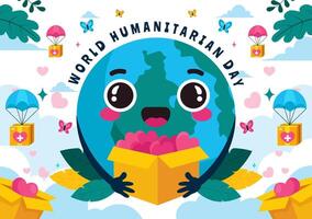 värld humanitär dag illustration terar en global firande av portion människor, välgörenhet, donationer, och volontär på en platt bakgrund vektor