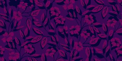 vinröd silhuetter blomning vild blommig stjälkar sammanflätade i en sömlös mönster. hand teckning. abstrakt enkel botanisk utskrift på en violett bakgrund. natur prydnad för textil, tyg vektor