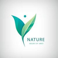 natürlich Pflege, gesund Lebensstil Logo. Mann und Blätter, Grün Öko Symbol, organisch vektor