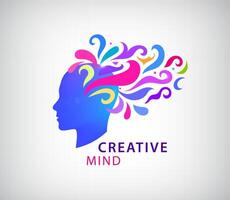 Mensch Kopf Logo Konzept. Lernen Symbol. kreativ Geist, Vorstellung, Idee, Brainstorming, Gehirn. Psychologie, Psychotherapie vektor