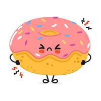 süß wütend Krapfen Charakter. Hand gezeichnet Karikatur kawaii Charakter Illustration Symbol. isoliert auf Weiß Hintergrund. traurig Krapfen Charakter Konzept vektor