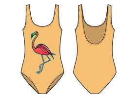 Frauen klassisch Badebekleidung mit Flamingo drucken auf Vorderseite vektor