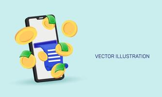 3d realistisk betala pengar med mobil telefon bank uppkopplad betalningar begrepp design vektor