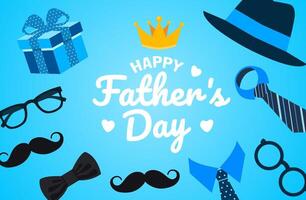 16 Juni ist glücklich Vaters Tag Poster oder Banner Vorlage mit Krawatte und Geschenk Box auf Blau Hintergrund. verwenden zu Banner, Plakat, Karte, und Poster Design Vorlage. vektor