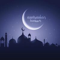 leuchtenden Mond mit Moschee eid Festival Gruß vektor