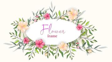 växt blommig runda ram, minimal årgång stil. gul och rosa blommor med leafs på vit bakgrund 3d effekt. design för vykort, hälsning kort eller namn kort vektor