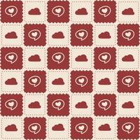 süß rot Herz und Wolke Muster mit Beige Hintergrund. bezaubernd Muster mit kawaii Stil Herzen und Wolken auf ein Beige und rot Hintergrund. vektor